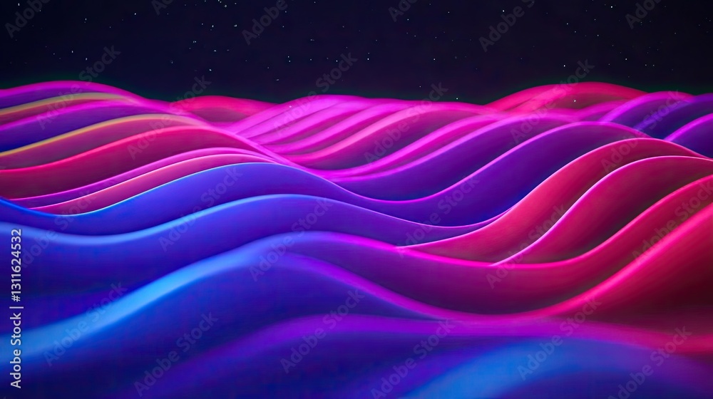 Poster aurora borealis northern lights concept. abstract wave patterns in vivid pink and blue tones creatin