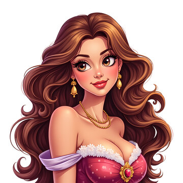 brunette woman smiling, pink dress, gold jewelry clip art preview