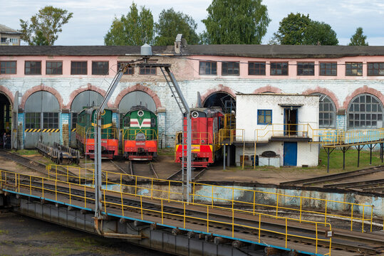 SHARYA, RUSSIA - SEPTEMBER 04, 2017: Locomotive depot of Sharya station of the Northern Railway on a cloudy September day