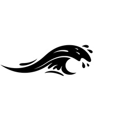 Ocean Wave Abstract: A stylized black and white illustration of an ocean wave, capturing the dynamic movement and energy of the sea.  Perfect for designs related to water, nature, or surfing.