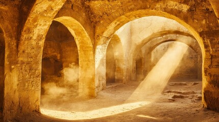 Fototapeta premium Ancient Arched Doorways Spanning a Dusty Historic Space