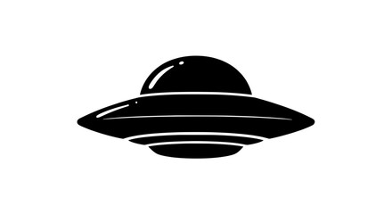 Unidentified Flying Object: A classic illustration of a flying saucer, a symbol of extraterrestrial life and mystery in space exploration, rendered in a simple, bold silhouette.