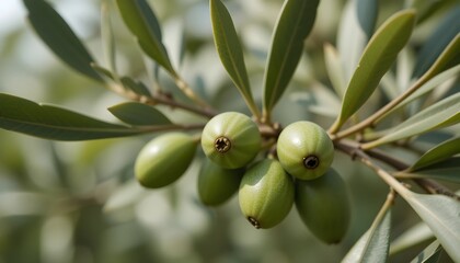 Close-Up of Olive Branch with Tiny Unripe Fruits