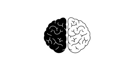 Dual Brain: The image features a brain, divided in two, with one half in contrasting tones, symbolizing the cognitive functions of mind and thought.