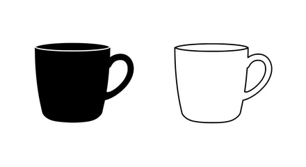 Contrast in Cups: A simple yet impactful shot of two coffee mugs, one a solid black silhouette, the other a stark outline, highlighting contrast, shapes, and the essence of refreshment.