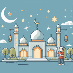 vector illustration of a child in amosque background