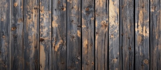 Naklejka premium Aged wooden boards with rich browns and subtle grays; vertical alignment showcases unique textures, knots, and natural aging for rustic appeal.