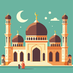 vector illustration of child and mother mosque background