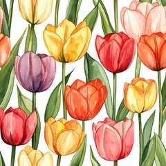 Obraz premium A beautiful bunch of tuliplips displaying their unique colors and shapes in a sunlit field Seamless Texture