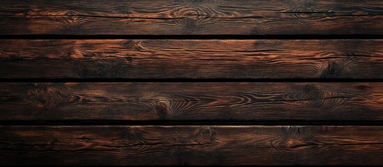 Naklejka premium Dark wooden texture background with horizontal planks featuring rich brown tones and deep grain patterns for a rustic template design.
