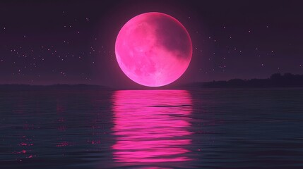 The ocean sparkles under a radiant red sunset, leading to a sky adorned with stars