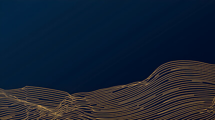 Abstract Landscape with Golden Topographic Lines on Dark Blue Background
