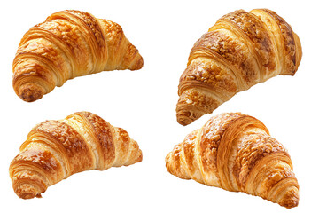Golden, flaky croissants, showcasing their buttery layers and delicious texture. isolated on white background and transparent background