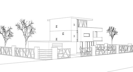 modern house sketch 3d illustration