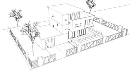 modern house sketch 3d illustration
