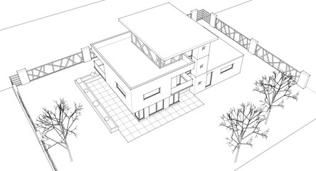 modern house sketch 3d illustration