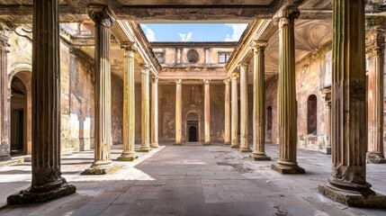 Fototapeta premium Enclosed Courtyard with Broken Columns and Historic Architecture