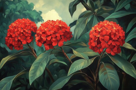 Ixora Coccinea: Beautiful Exotic Blossoms in the Jungle Forest