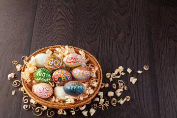 Decorated eggs for the holy Easter festival to remember and honor Jesus Christ.