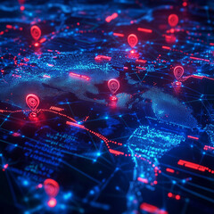 Fototapeta premium A high-tech visualization of hacking and cybersecurity threats, depicting digital crime, data breaches, and cyber warfare. Perfect for illustrating cybercrime investigations, ethical hacking.