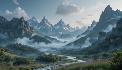mountain landscape with snow