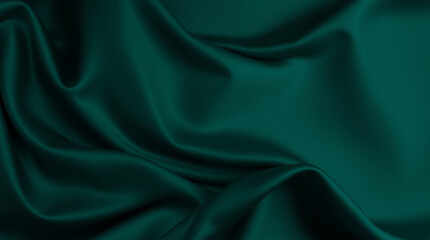 Fototapeta premium Dark Green Abstract Silk Satin Background with Elegant Wavy Folds and Teal Tones