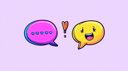 Cute cartoon speech bubbles expressing love and excitement.