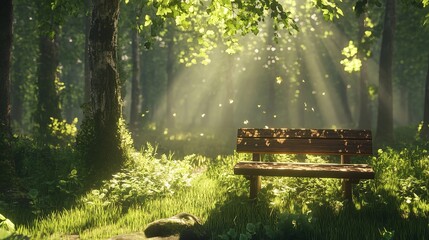 Obraz premium A wooden bench placed in the middle of a peaceful