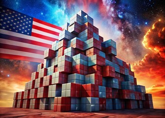 Surreal USA Flag Block Tower - Patriotism and Abstract Art