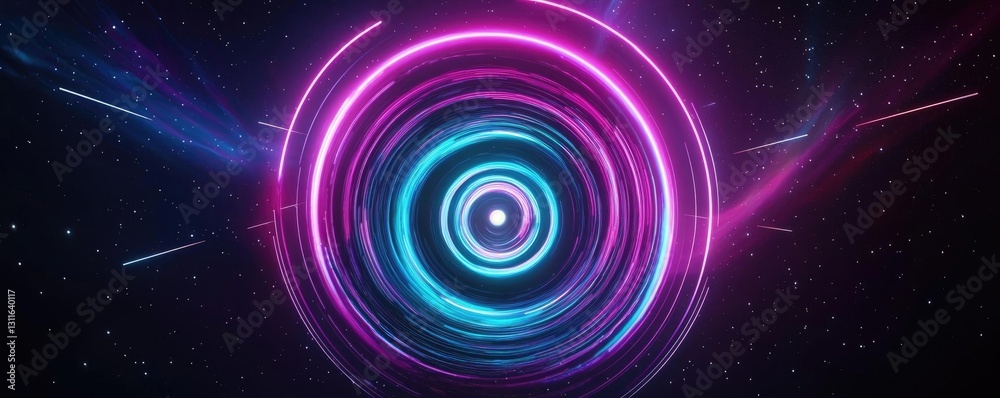 Poster aurora borealis northern lights idea. vibrant abstract circular design with glowing neon colors and 