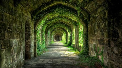 Fototapeta premium Enchanted Ivy-Covered Labyrinth of Stone Corridors in Nature