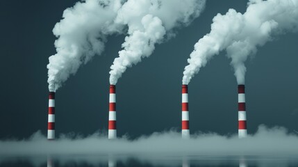 Industrial Chimneys Emit Clouds of Pollution into the Air Contributing to Environmental Issues Depicted