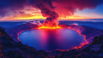 Volcanic Crater Eruption Sunrise Landscape