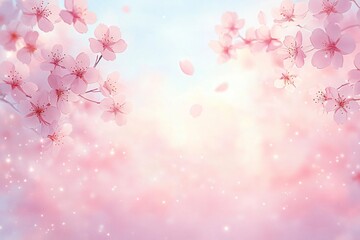 Fototapeta premium A tranquil scene of cherry blossoms in full bloom, perfect for floral-themed events, spring festivals, and celebrations like Hanami or weddings, with ample copy space.