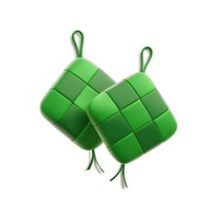 green heart on white background Indonesian ketupat