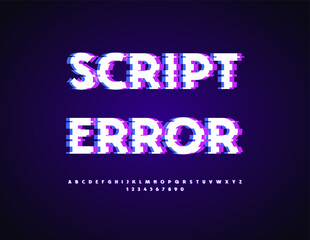 Vector Digital sign Script Error. Broken Effect Font. Defective Uppercase Alphabet Letters and Numbers set.