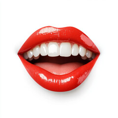 Fototapeta premium Vibrant red lips with bright smile, showcasing perfect white teeth and playful expression