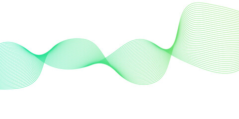 Abstract smooth frequency isolated element creative green wave line blend curve flow technology modern white background. web banner vector beautiful waveform light music energy design.	
