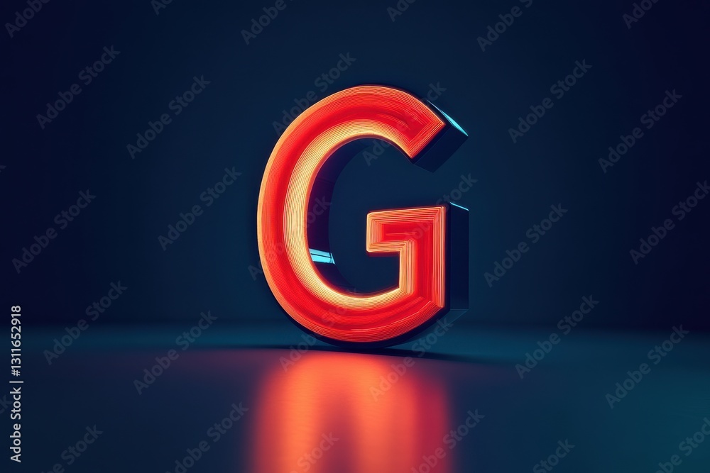 Poster colorful illuminated letter g stands out against a dark background creating a modern artistic displa