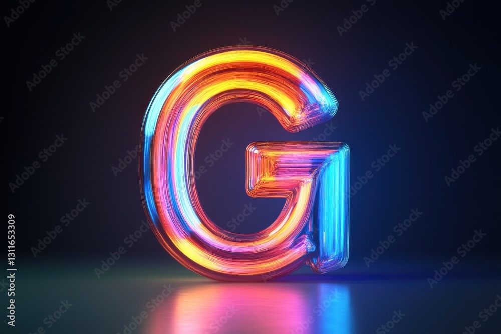 Poster colorful 3d letter g illuminated against a dark background with vibrant hues and smooth edges