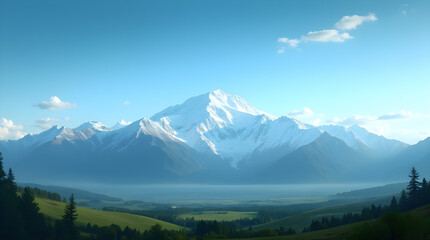 Fototapeta premium Majestic Snow Capped Mountains & Green Valley - Serene Nature Vista