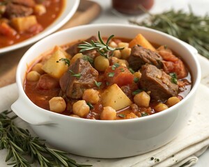 Delicious lamb stew with chickpeas and potatoes. Perfect for a cozy meal.
