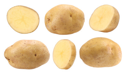 Potatoes, halves and slices isolated, transparent PNG, PNG format, cut out, collection, set