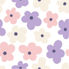 Cute spring seamless pattern with flowers on white background. Decorative pattern for banner, wallpaper, packaging, textiles design. Vector illustration