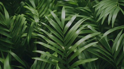 Fototapeta premium Lush Green Leaves in Dense Tropical Foliage for Natural Vibes