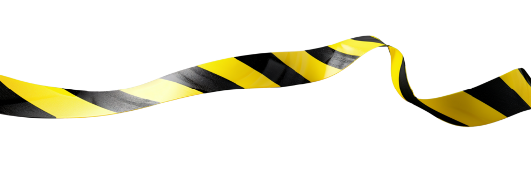 Caution tape with vivid yellow and black stripes against a white or transparent background - Powered by Adobe