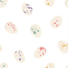 Easter seamless pattern with cute eggs on white background. Spring pattern for banner, wallpaper, packaging, textiles design. Vector illustration