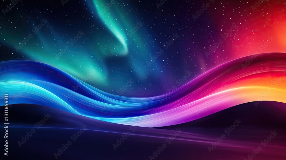 Poster aurora borealis northern lights concept. vibrant waves of color blend against a starry backdrop, cre