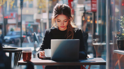 Fototapeta premium A young, ambitious businesswoman seated at an outdoor