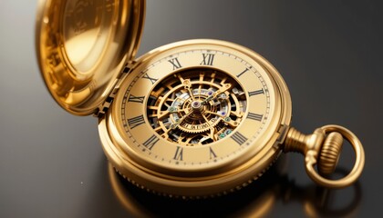 Golden Pocket Watch with Intricate Gears Shows Passing Time and Craftsmanship